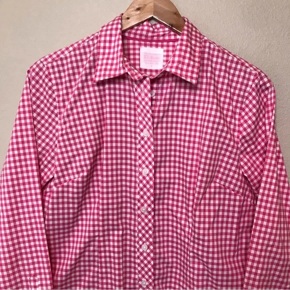 L.L. BEAN Blouse Top Vintage Pink Gingham Classic Style Size S - Picture 2 of 7
